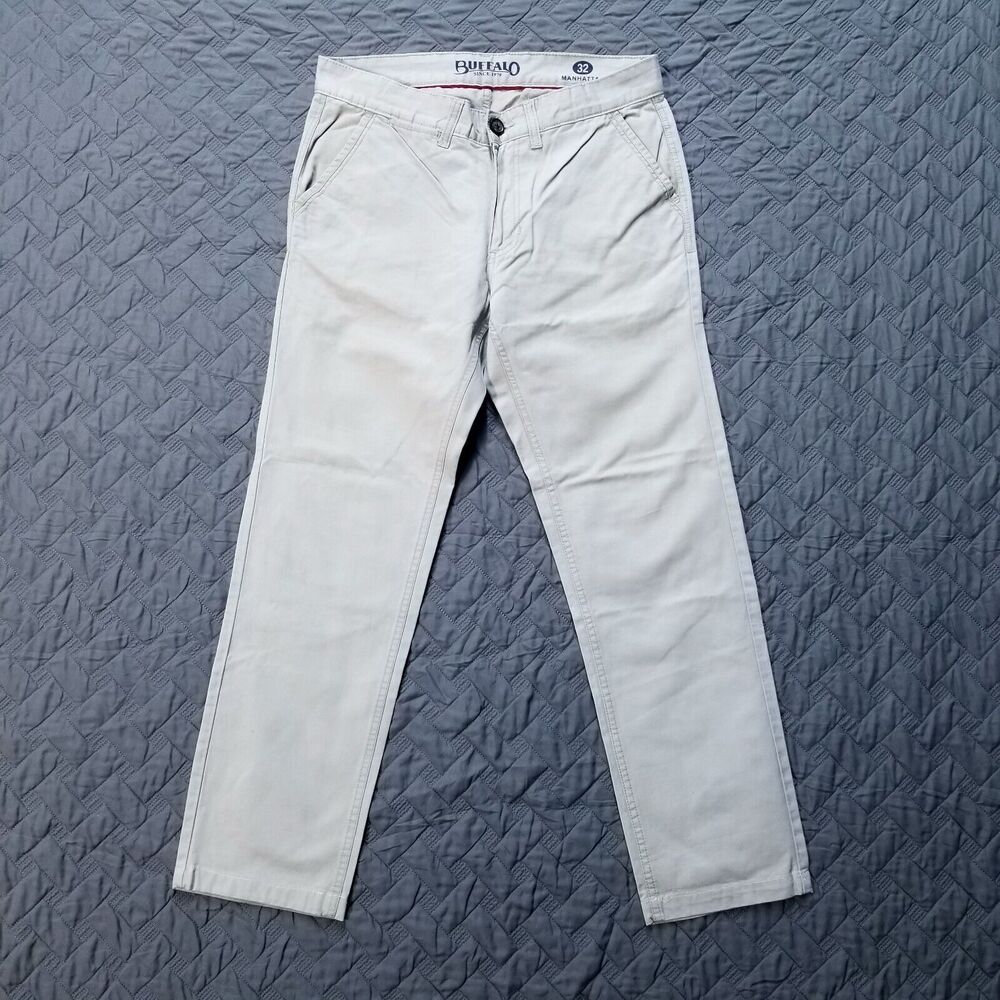 Buffalo Chino Khakis Pants Mens 32x29 Beige Manhattan Straight Light Wash Canvas